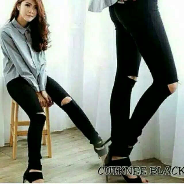 Ripped jeans celana softjeans skinny wanita sobek lutut 2