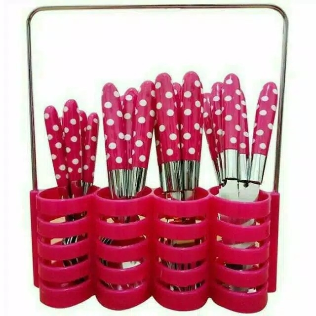 SENDOK SETT POLKADOT 24 PCS PERALATAN MAKAN