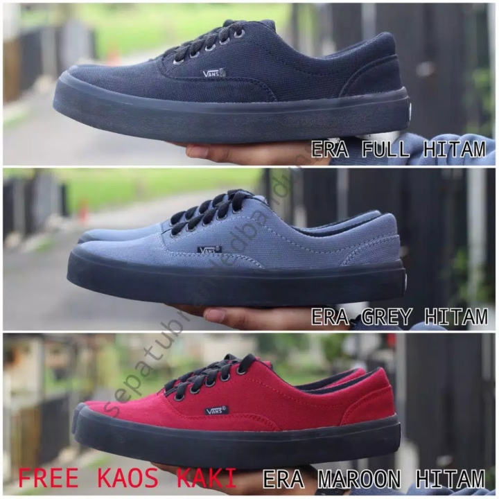 SEPATU VANS AUTHENTIC FULL BLACK HITAM POLOS WHITE PUTIH OLDSKOOL ERA