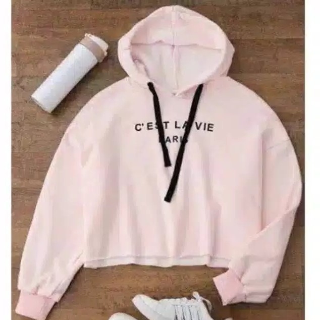 SWEATER CEST LA VIE PARIS Crop hodie Bahan babiterry fit to L 4
