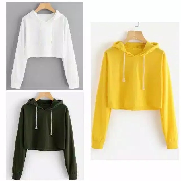 SWEATER CROP BASIC POLOS HOODIE TALI SERUT bhn babyteri fit L