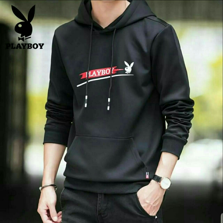 SWEATER HOODIE PLAYBOY HITAM