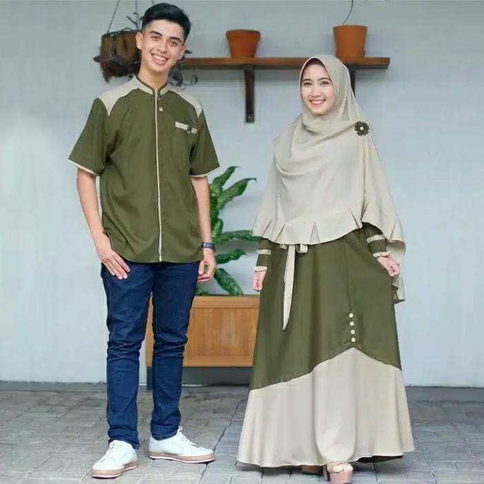Samawa Couple Syari Set  Gamis Pasangan Syari  Setelan hijab