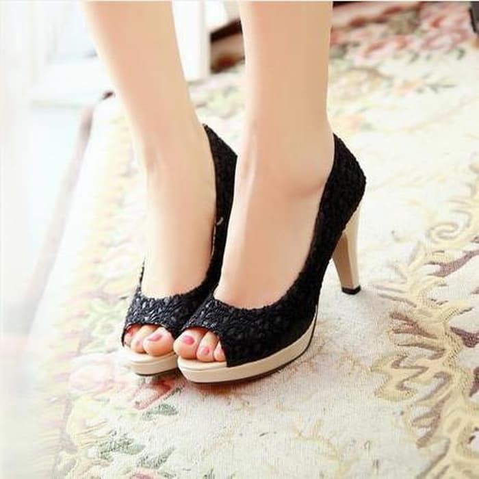 Sandal High Heels Pantofel Brukat