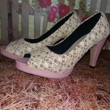 Sandal High Heels Pantofel Brukat 2