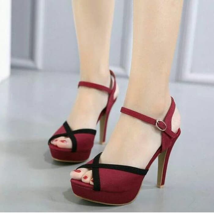 Sandal High Heels Wanita - Merah Tali