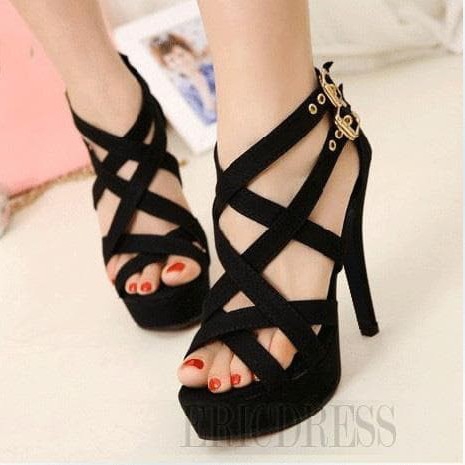 Sandal High Heels Wanita Hitam Tali