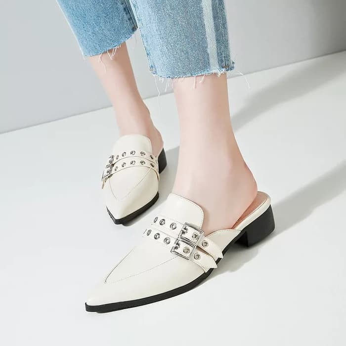 Sandal Slop Wanita Gesper Cream