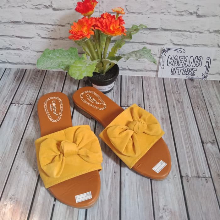 Sandal Wanita Slop Pita Kuning 3
