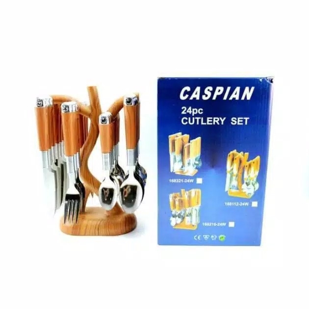 Sendok Sett CASPIAN Motif Kayu 24 Pcs Cutlery Pisau Garpu Makan Dapur