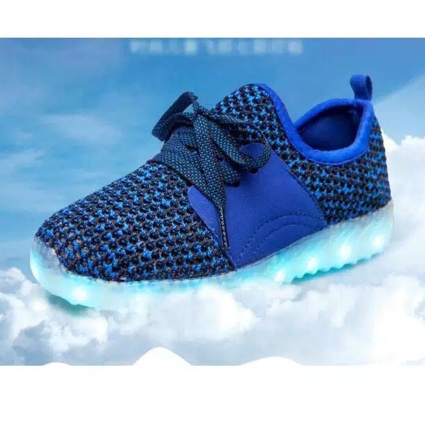 Sepatu Anak LED USB Charging Yezzy Biru