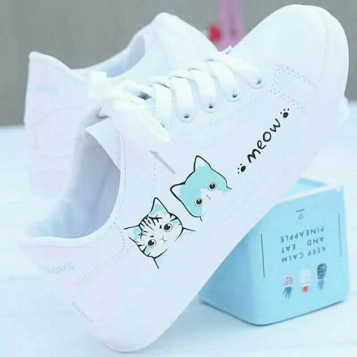 Sepatu Kets Sneakers Wanita Motif MEOW1 Onvieshoess D10