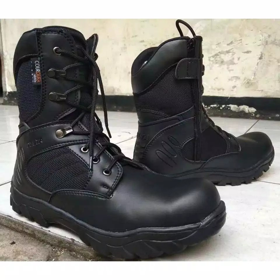 Sepatu PDL SAFETY UJUNG BESI Hitam Murah Tali Seleting Samping Tinggi