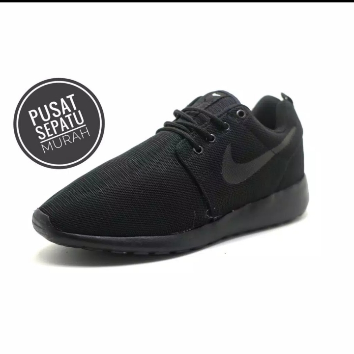 Sepatu Sekolah Nike Roshe Run One All Full Black Hitam Man Women Untuk