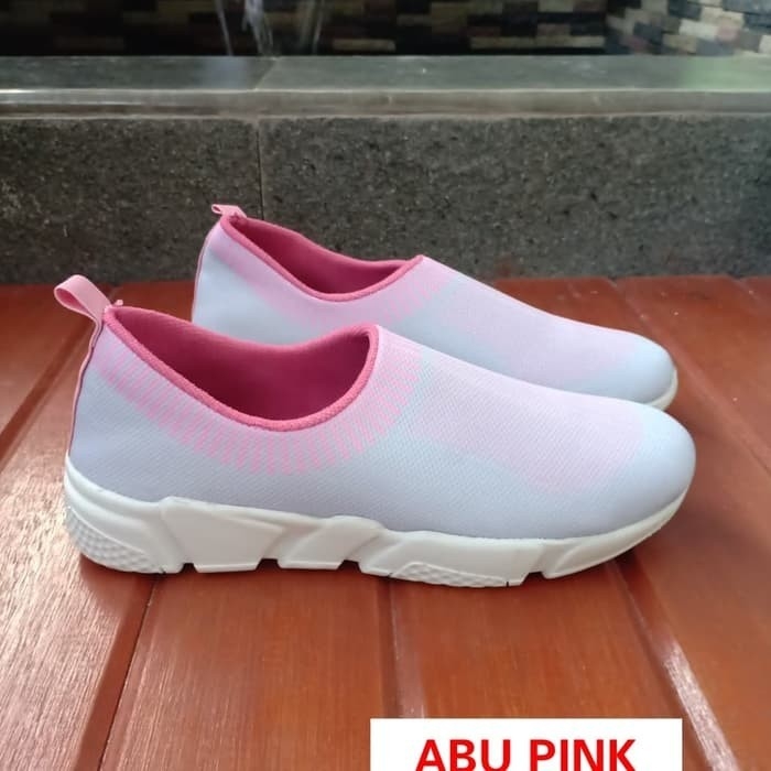 Sepatu Slip On Rainbow Printing Abu Pink