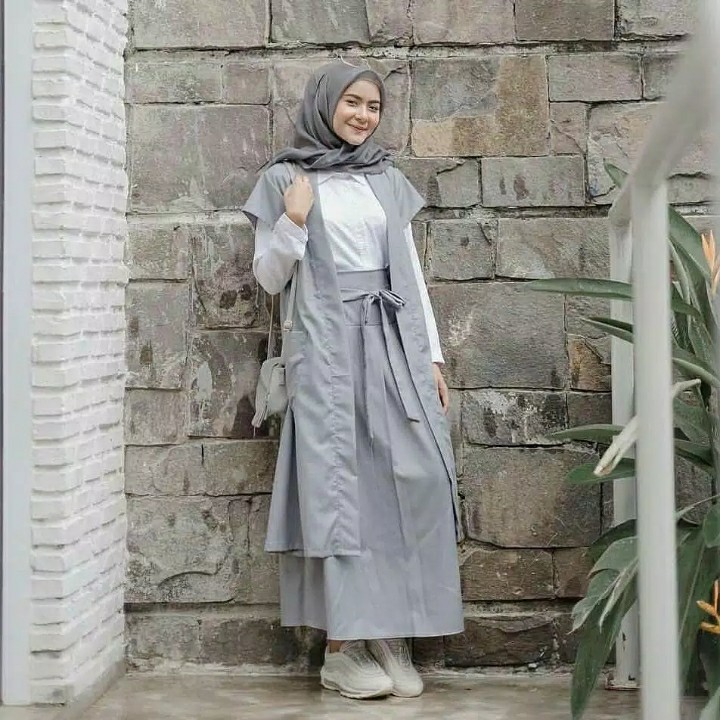 Set Baju Setelan Muslim Wanita 3in1 Moscrepe Termurah