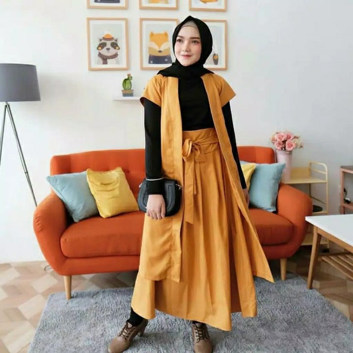 Set Baju Setelan Muslim Wanita 3in1 Moscrepe Termurah 2