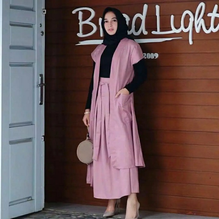 Set Baju Setelan Muslim Wanita 3in1 Moscrepe Termurah 3