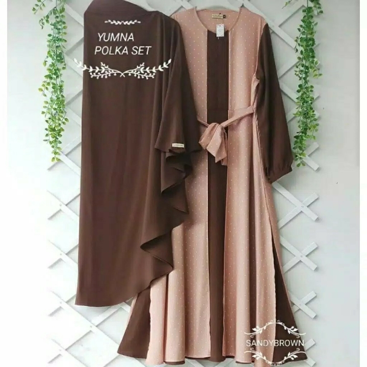 Set Gamis Khimar  Yumna Polka Syari  Gaun Dress Maxi