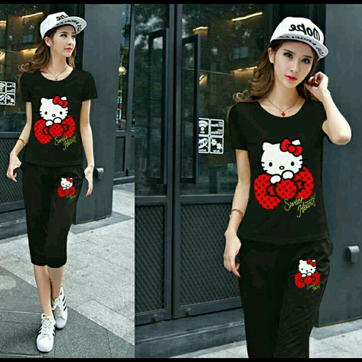 Setelan Hello Kitty Hitam