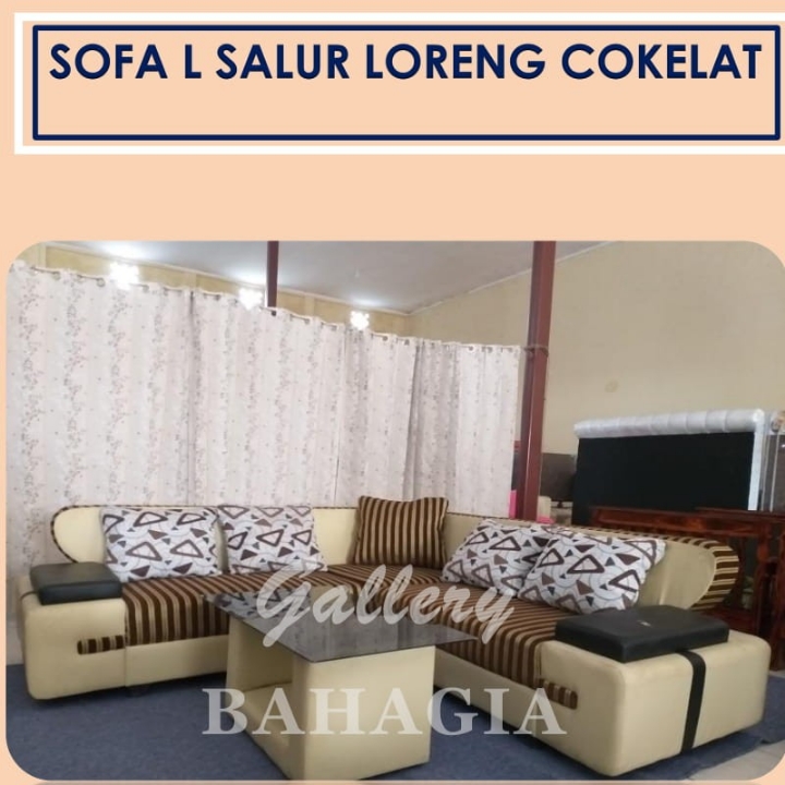 Sofa L Salur Loreng Cokelat