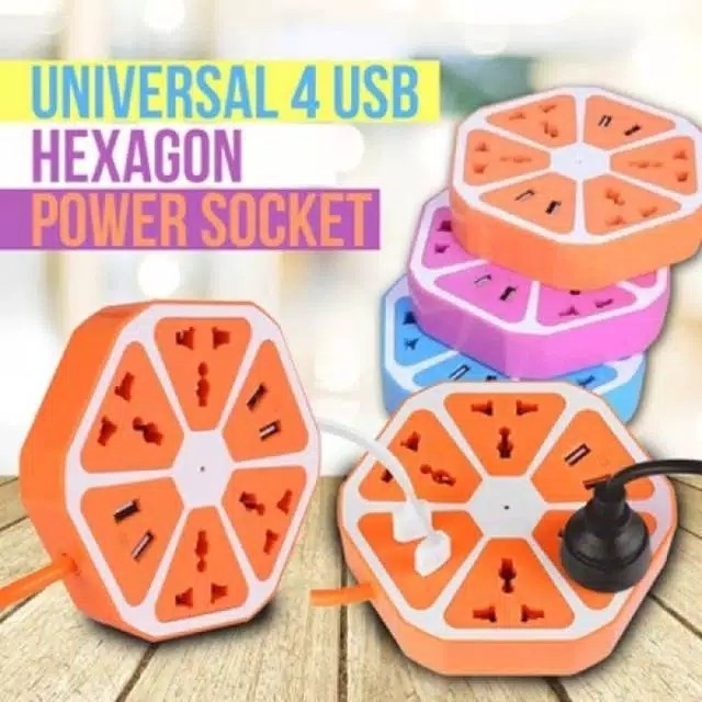 Stop Kontak USB Hexagon Socket  4 USB Colokan Listrik Smart Power