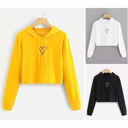 Sweater Crop Hodie Wanita Lengan Panjang Line Heart