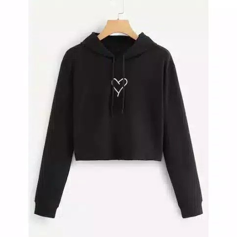 Sweater Crop Hodie Wanita Lengan Panjang Line Heart 2