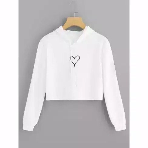 Sweater Crop Hodie Wanita Lengan Panjang Line Heart 3