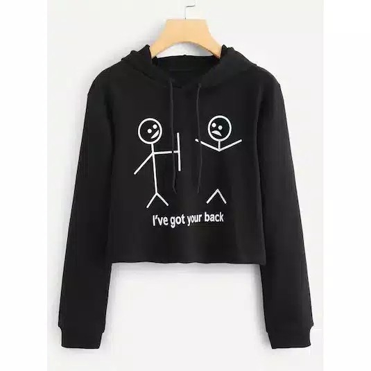 Sweater Crop Wanita Hoodie Lengan Panjang Print Ive Got Your Back 2