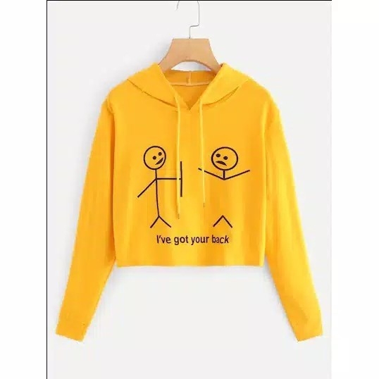 Sweater Crop Wanita Hoodie Lengan Panjang Print Ive Got Your Back 3