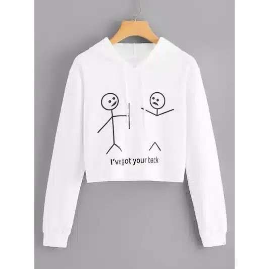 Sweater Crop Wanita Hoodie Lengan Panjang Print Ive Got Your Back 4