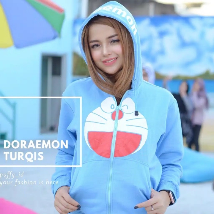 Sweater Doraemon Hoodie Text Sky Blue 2