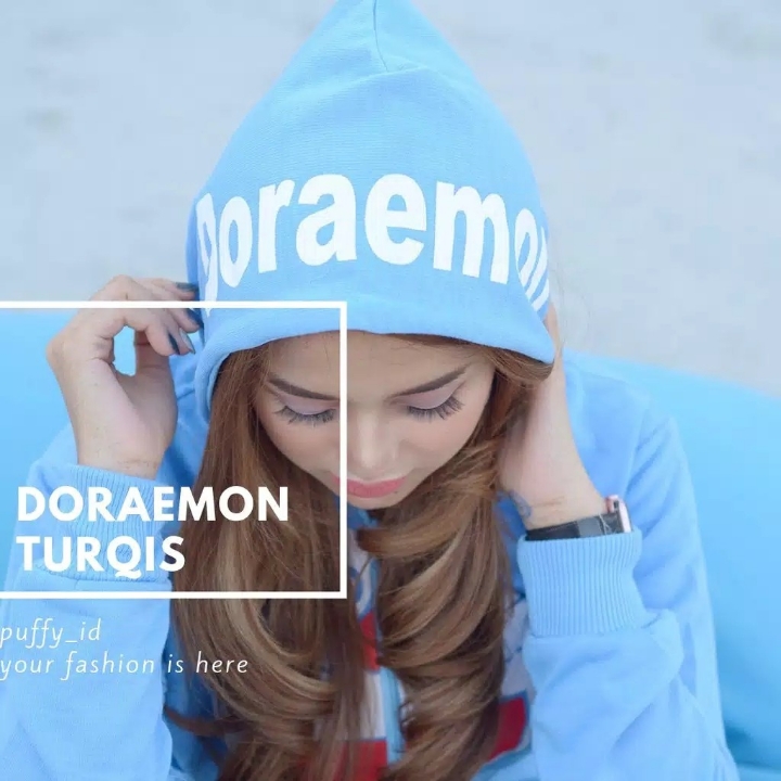 Sweater Doraemon Hoodie Text Sky Blue 3