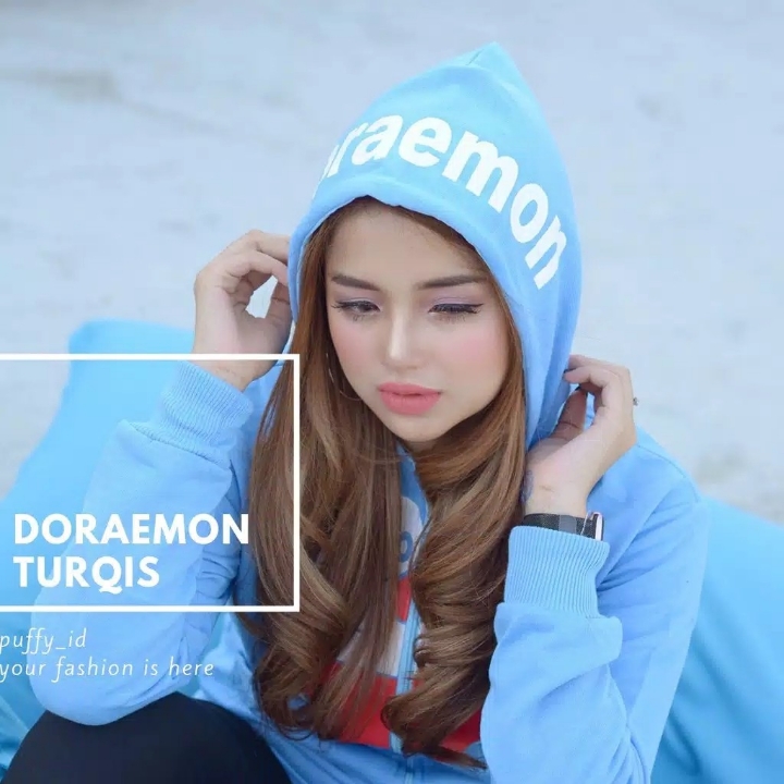 Sweater Doraemon Hoodie Text Sky Blue 4