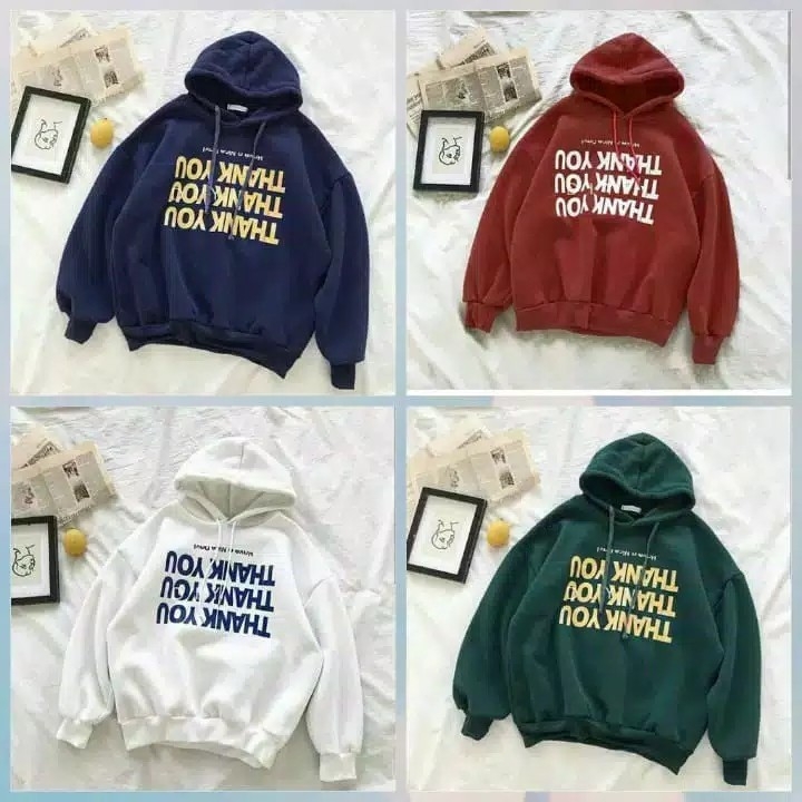 Sweater Wanita Hoodie Lengan Panjang Print Thank You Baby Terry