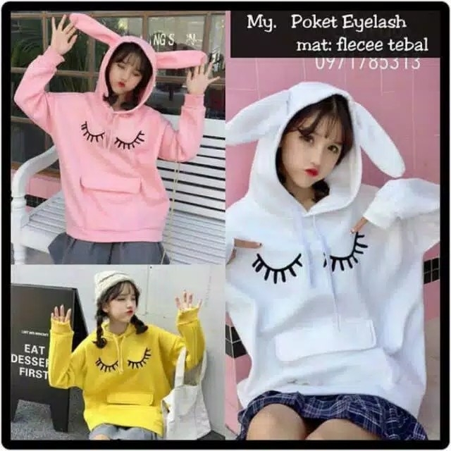 Sweater hoodie  Pocket eyelash  sweater kekinian  sweater lucu  sw
