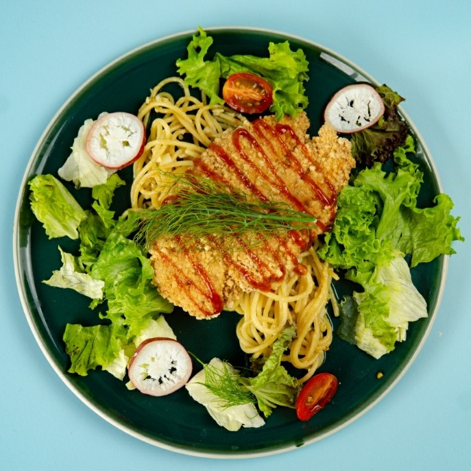 Taiwanese Chicken With Spaghetti Aglio Olio