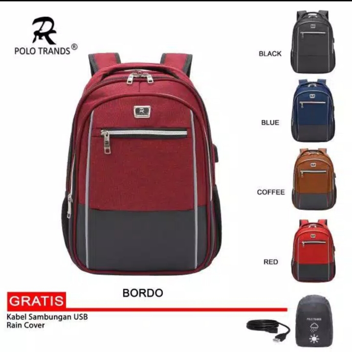 Tas Punggung Polo Trands Ukuran Sedang dengan Port USB Cocok untuk Sek