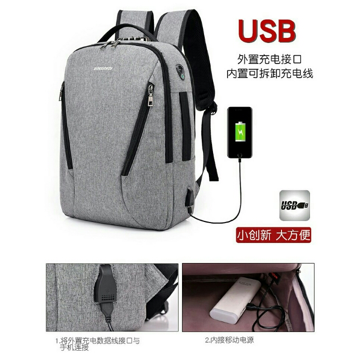 Tas Ransel Laptop Security Lock dengan USB Charger Port OMBG6CBKL D15