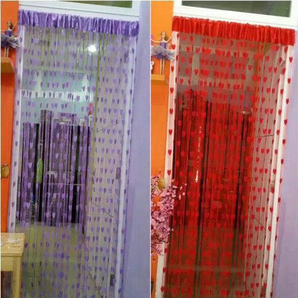 Tirai Benang Love Baichuan Gorden Motif Heart Dekorasi Pintu Jendela K 2