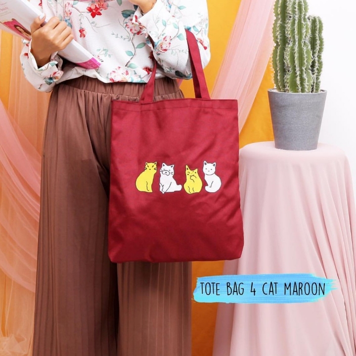 Tote Bag 4 Cat Maroon