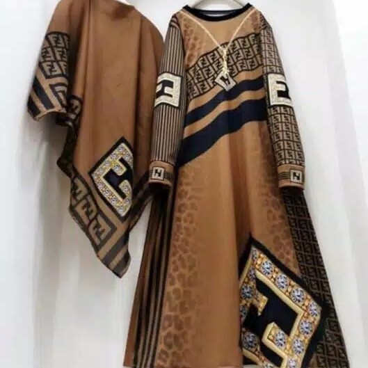 Tunik And Hijab Cantik Scuba - Coklat