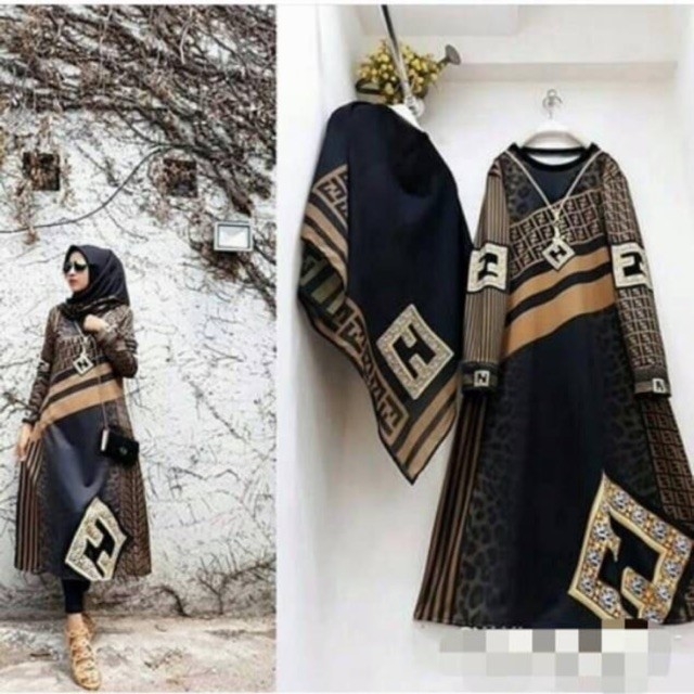 Tunik And Hijab Cantik Scuba - HITAM