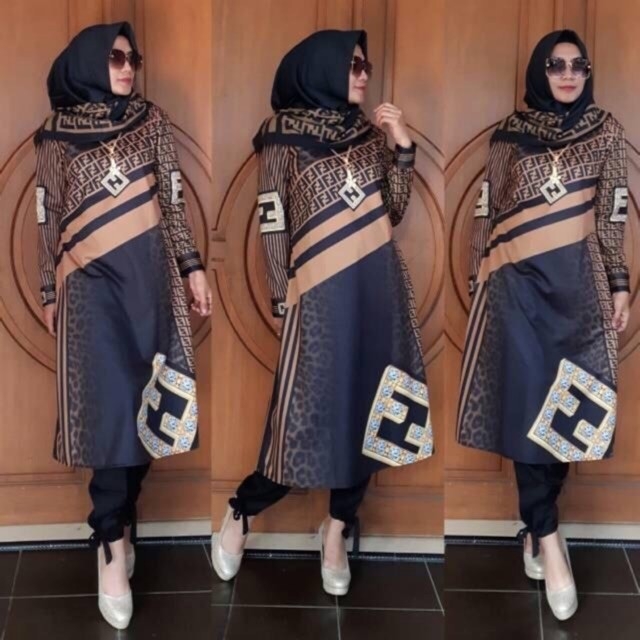 Tunik And Hijab Cantik Scuba - HITAM 2