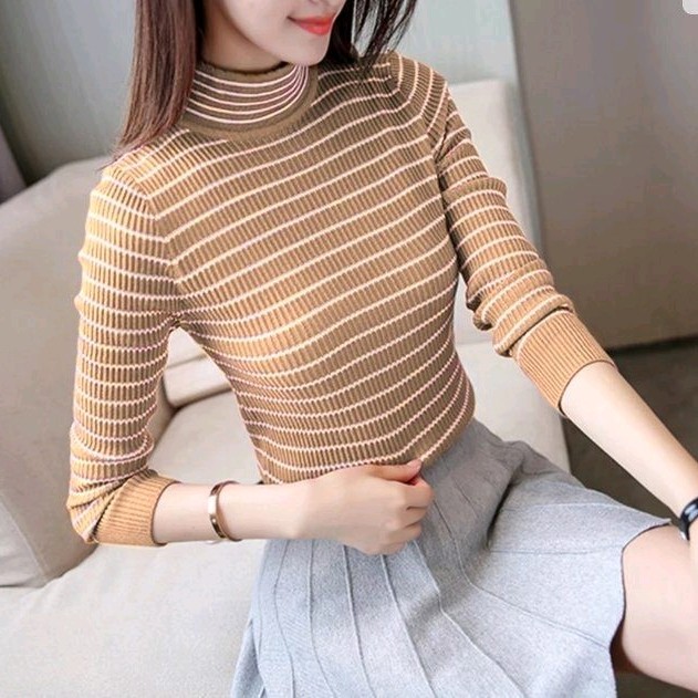 Turtle Neck Stripe Cream