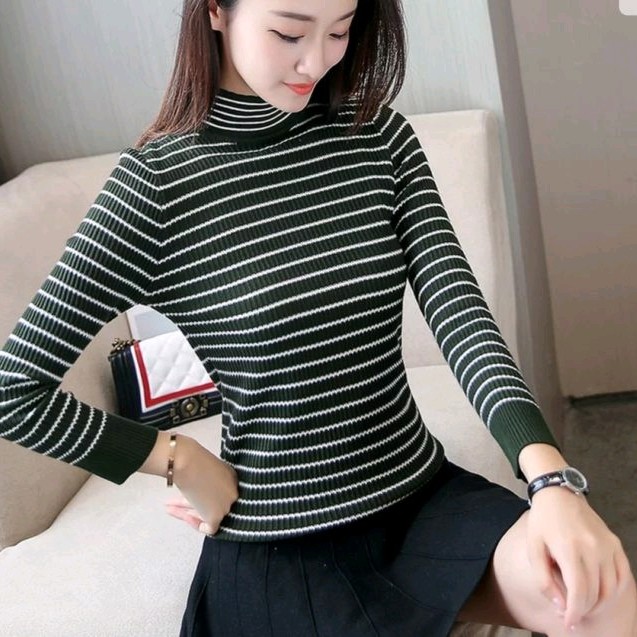 Turtle Neck Stripe Green