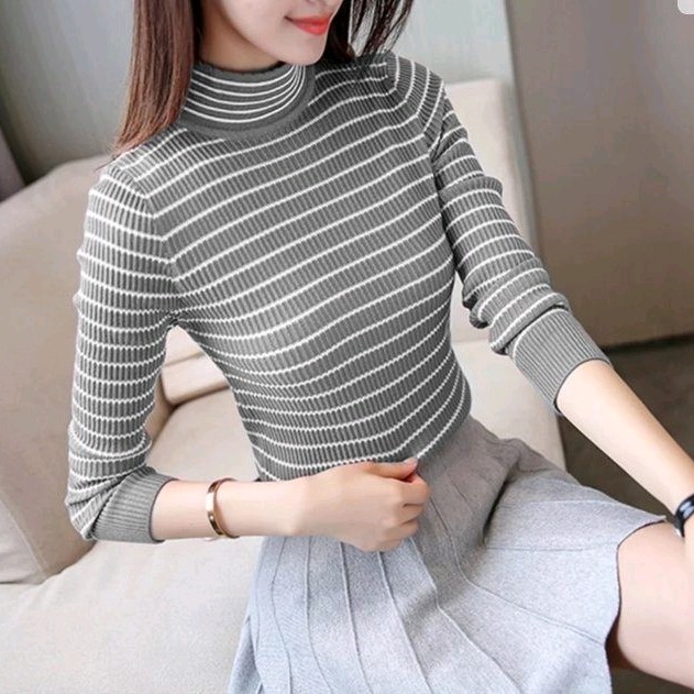 Turtle Neck Stripe Grey