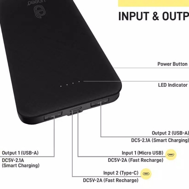 Power Bank UNEED EasyBox A 10 10000mAh Smart Charging 2 1A
