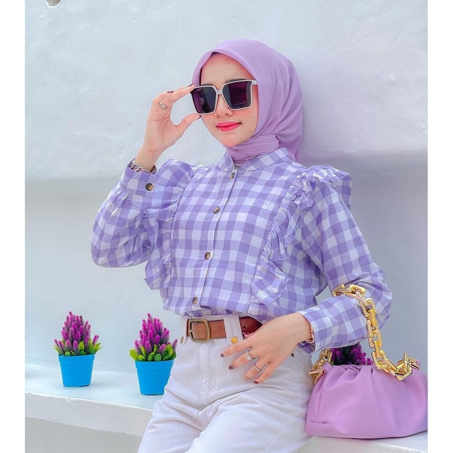 Una Top Atasan Blouse Katun Kotak Fashion Wanita Terlaris